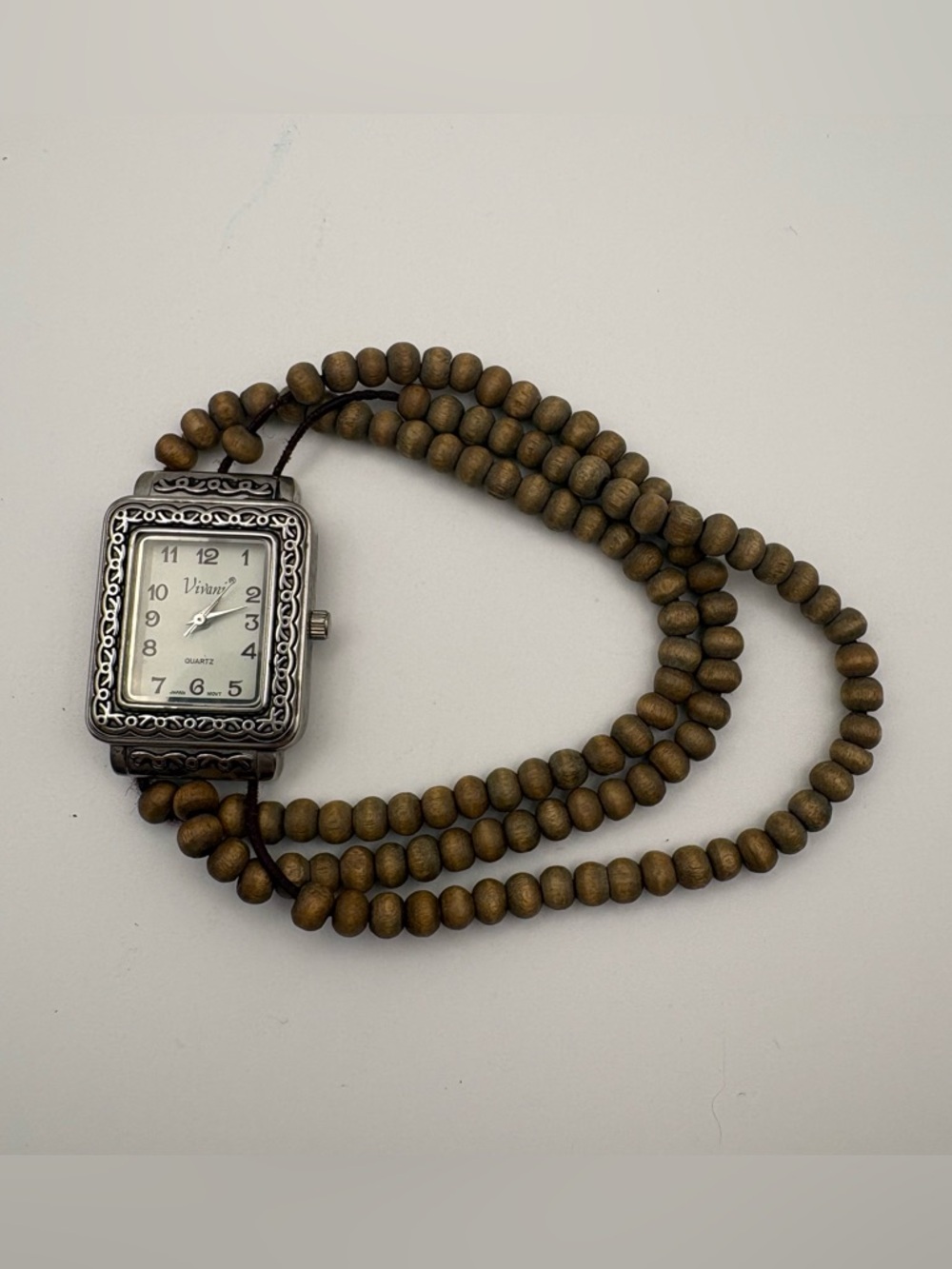 Vivani‎ Rectangle Intricate Face with Beaded Band Women’s Watch !Works!